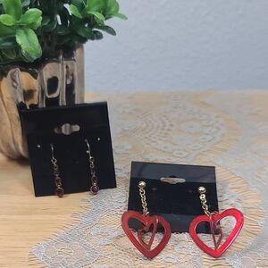 Heart-Shaped Red Earrings Set